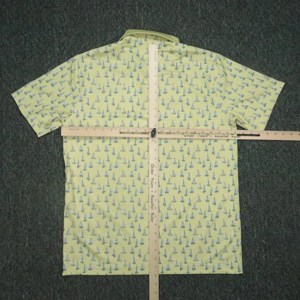 Waggle Shirt Men Large Yellow Polo Sailboat All Over Print Performance Golf Polo - Picture 5 of 8